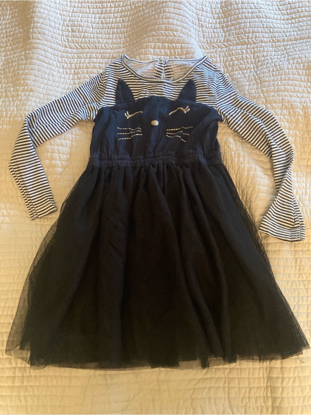 Carter'Black and White Striped Halloween Cat Tulle Dress for Girls